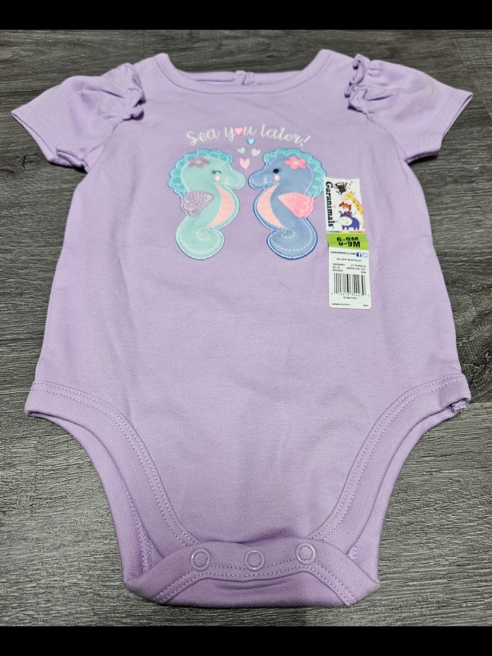 Lavender Seahorse Baby Onesie